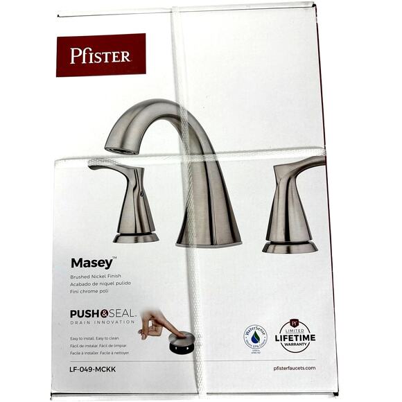 Pfister 3-Hole "Masey" Nickel Finish LF049MCKK Faucet w/Push & Seal Drain-NEW! - Picture 1 of 8